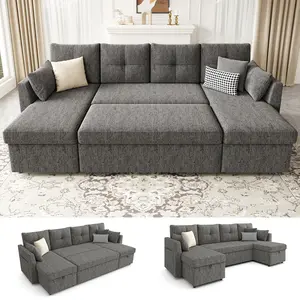 【2-3 Packages】 Oversized Sleeper Sofa Couch, 110 inch 2 in 1 Pullout Couch Bed with Double Storage Chaise, Sectional Sleeper Sofa Bed with Side Pocket for Living Room#daybed