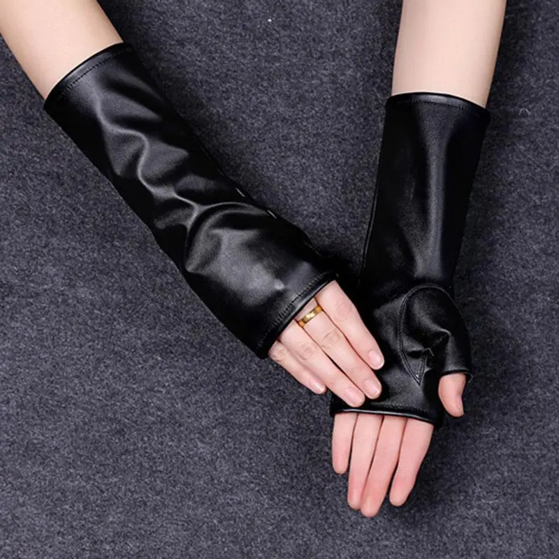 Fashion Female Short Thin Half Finger PU leather Gloves For Sports Outdoor Driving Half Finger Nightclub Punk Pole Dance Mittens