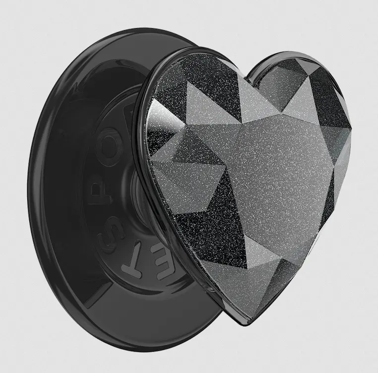PopSockets MagSafe PopGrip Phone Holder, Crystal Heart Black Glitter Design, Mobile Cellphone Smartphone Accessories Mount, Heart Shape