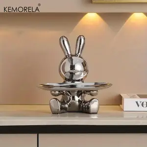 Rabbit Design Key Storage Ornament, Collectible Room Decor, 1 Count Ceramic Material Small Item Storage for Living Room & Wine Cabinet Decoration