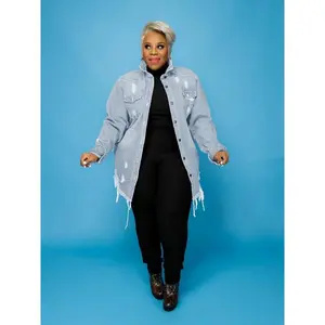 Women's plus size denim jacket with wool sole and pocketsRAIMENTRY