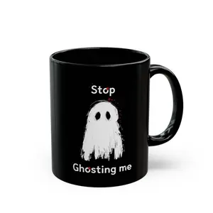 Ghost Print Black Mug 11oz 15oz Ceramic Halloween Spooky Coffee Cup Scary Kitchen Decor Spirits Drinkware Lead BPA Free Microwave Dishwasher Safe