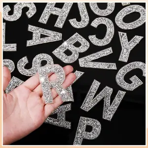 2 Piece Set 52 Pieces Glitter Resin Rhinestone Alphabet Letter Stickers, Crystal Rhinestone, Iron on Letter Self Adhesive A-Z Glitter Stickers for Art Clothing DIY Works