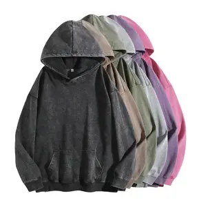 Loose-fitting hooded sweatshirt suitable for both men and women, suitable for both men and women to wear. Pure color sport shirt, acid-washed long-sleeved pullover, simple basic top. Thick plush fabric, cotton hoodie sweatshirt. Retro outdoor casual style