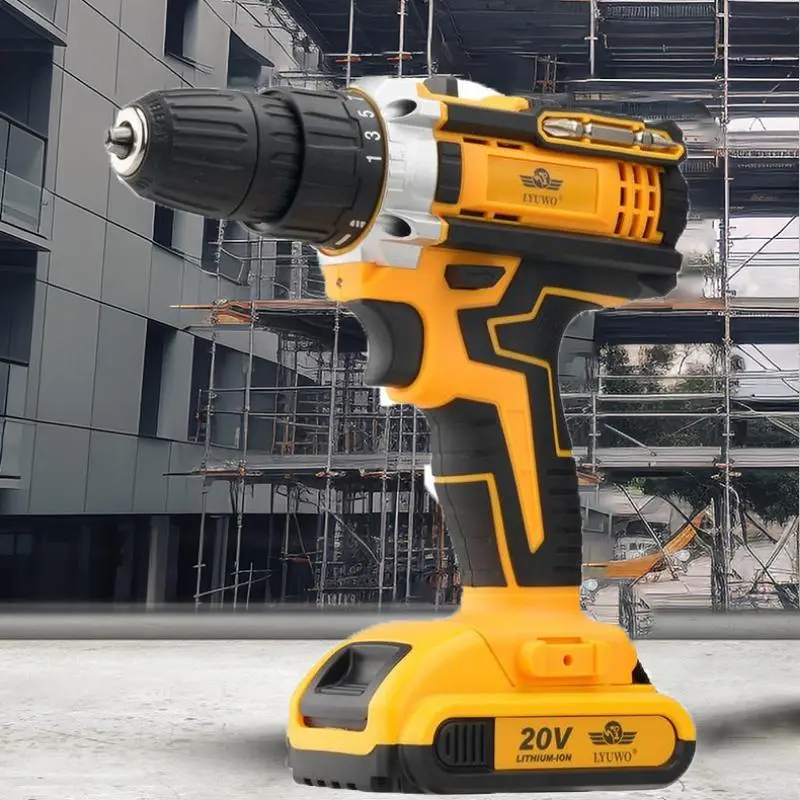 LYUWO 45N.m Electric Drill, 1 Set 10mm High Durability Handheld Drill, 2 Speed Adjustment LED Light Drill, Suitable for Furniture Maintenance, Drill Driver