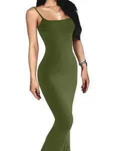 A women's solid-color slim-fit mermaid long dress with thin straps, offering a soft, skin-friendly feel and a slimming effect that accentuates curves. It's suitable for occasions where you want to showcase an elegant and sexy vibe, such as dates, cocktail