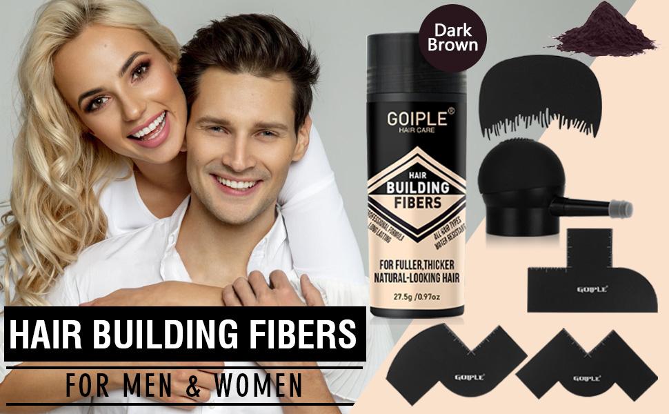 Natural Hair Building Fibers Set for Men and Women Hair Thickening Powder Adds Volume Root Cover Up Root Touch Up (Dark Brown)
