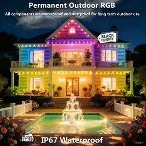 Giaki Outdoor RGB Eaves Lights – Smart WiFi Roofline LED Lights with App & Remote Control, IP67 Waterproof, Music Sync, Permanent Color-Changing Outdoor Lights for Lunar New Year, Holidays & Home Decor