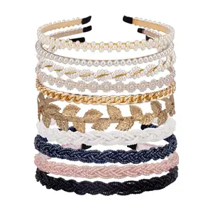 Pearl Headbands Beaded Headband Metal Head Bands No Slip Hair Accessories for Women Girls,10 Pack