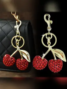 Luxurious Elegant Rhinestone Cherry Keychain Bag Charm, Fruit Pendant for Car Keys, All Seasons Accessory, Style