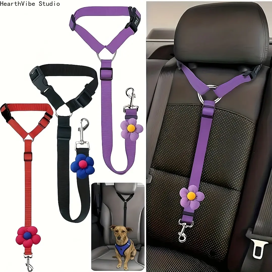 Dog Car Safety Harness-Leash Set, Adjustable Tether with Headrest Attachment for Puppy Travel Safety Restraint