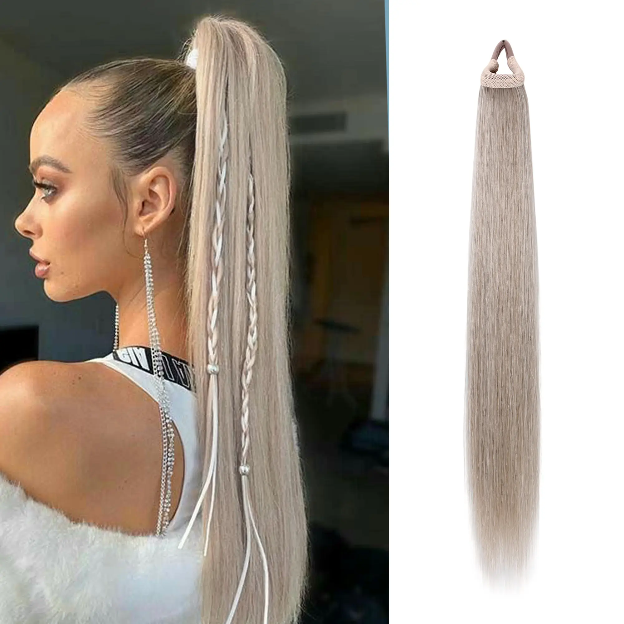 Hair Extension Claw Ponytail Long Straight Ponytail Exension 28 inch Versatile Elastic Band  Ponytail in Hair Extensions For Women Fluffy Natural Looking Synthetic Hairpiece for Daily Use Easy To go