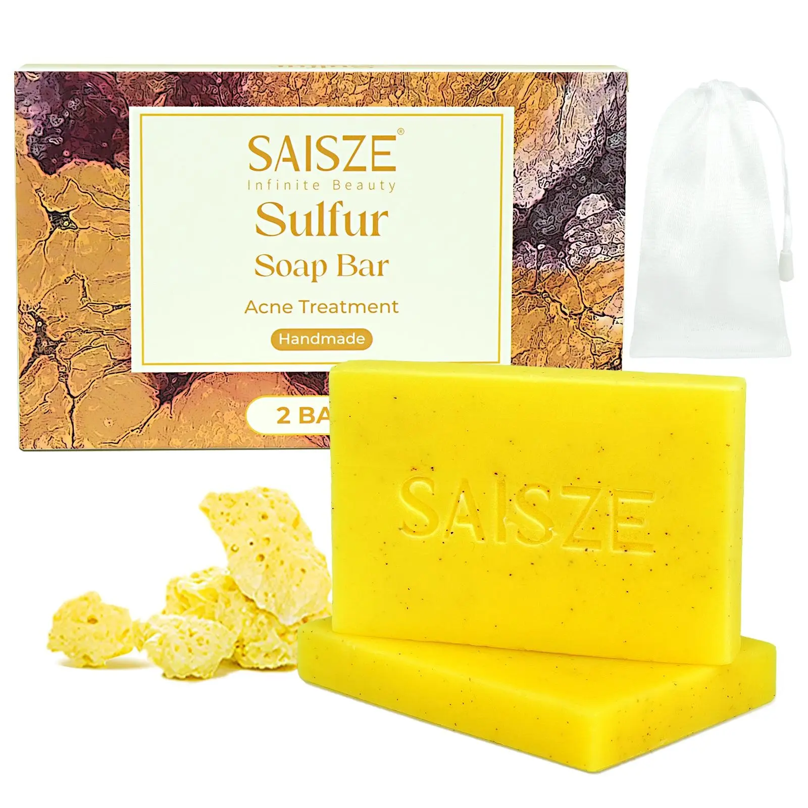SAISZE Natural Sulfur Soap - Acne and Blackhead Solution for Oily & Blemish-Prone Skin - Deep Pore Cleansing & Oil Control for Natural Skin - Skincare