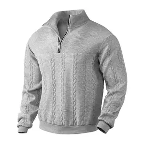 Men's Quarter Zip Pullover Knit Long Sleeve Mock Neck Sweatshirt Warm Cozy Casual Daily Outfit
