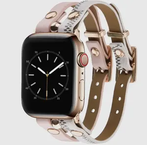 Damier Checkered Smart Watch Straps with Elegant Gold Accents & Tang Buckle, 38/40/41mm & 42/44/45/49mm Sizes, Luxe Design, Vegan Leather Wearable