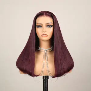 Megalook 5x6 Silky Straight Plum HD Lace Pre Cut and Pre Plucked with Natural Hairline Deep Part Fashion Style For Women