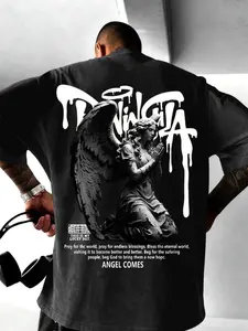 Graphic Fitted T-Shirt "ANGEL COMES" Dripping Font & Praying Angel Print | Gothic Streetwear Menswear Aesthetic | Unisex OOTD Essential | TikTok Viral Y2K Casual Daily Wear Statement Tee for Men Women 2026 Spring New Drop