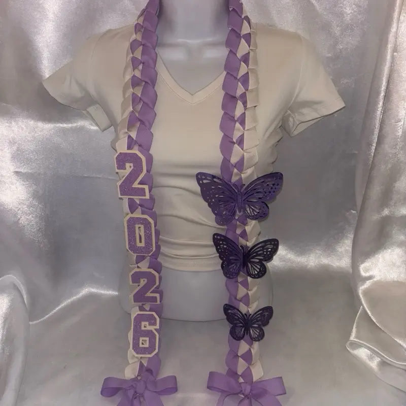 Butterfly Themed Violet Graduation Leis with 2026 Year Design and Purple Butterfly Accents for Special Occasions