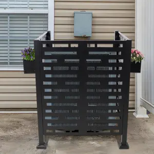 3x3FT/3.5x3.5FT/4x2FT Air Conditioner Fence Metal Privacy Screen with Planter Boxes Freestanding Trash Can Enclosure for Outdoor Units