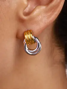 Ladies Earrings With Threaded Winding Simple Elegant Fashionable Earrings Stainless Steel 18k Gold Plated Waterproof And Anti Allergy Jewelry Accessory Gold And Silver Color Combination Luxurious And Minimalist Style