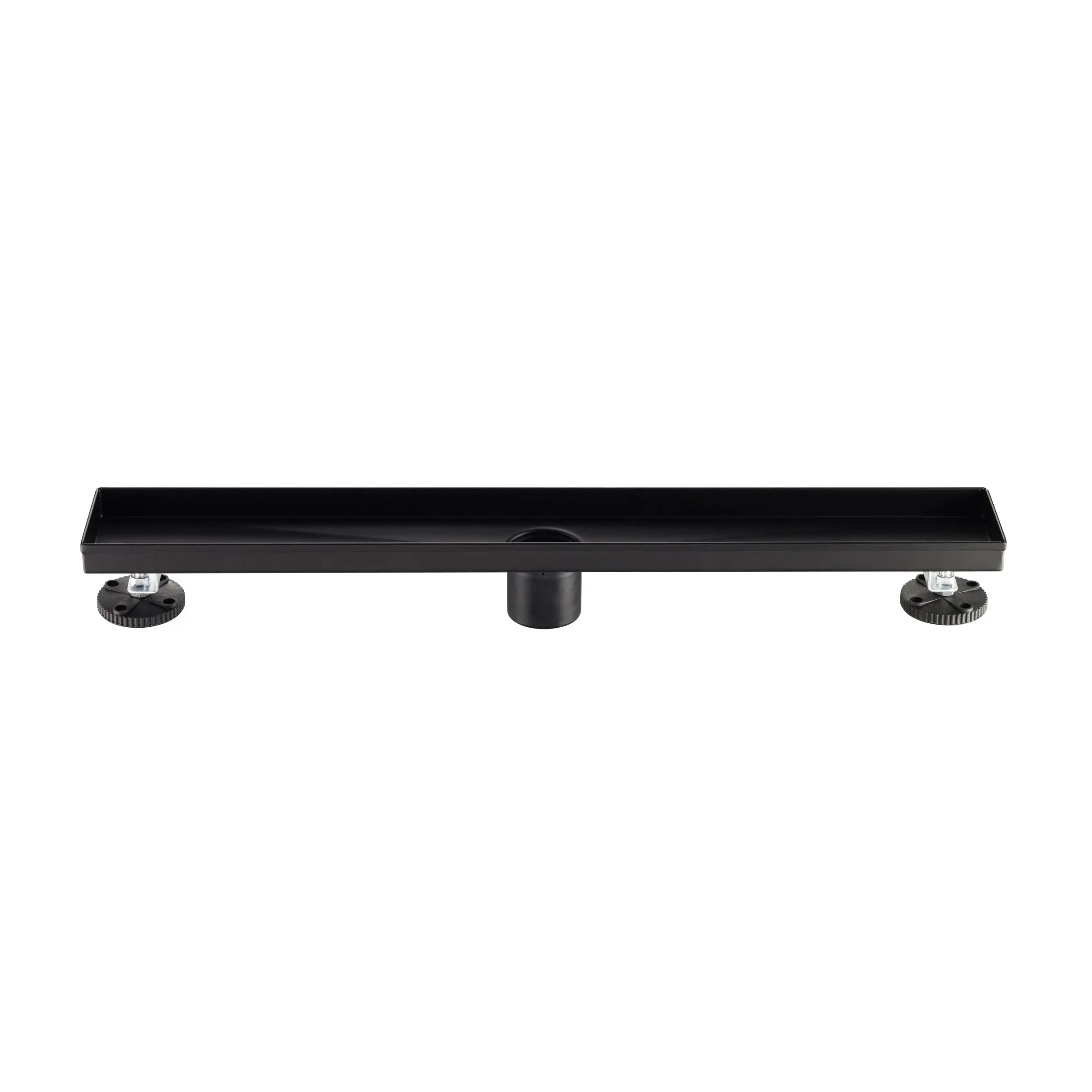 24" Linear Shower Drain, Square Hole Pattern Shower Drain, Matte Black Polished 304 Stainless Steel Linear Drain with Levelingft & Hair Strainer
