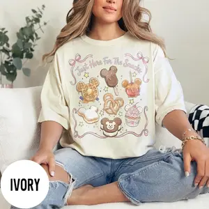 Youth + Adult Retro Snack Bow Shirt, Cute Treats Graphic Tee, Just Here For Snacks Top, Coquette Aesthetic Outfit, Family Trip Gift 2026