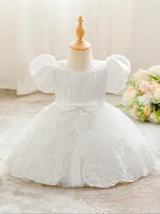 White Baby Girl Clothes Embroidery Bow Christening Cocktail Toddler Baptism Pageant Ball Gown Princess Dress for all Season 3 to 24  Months Princess Seraphina Dress