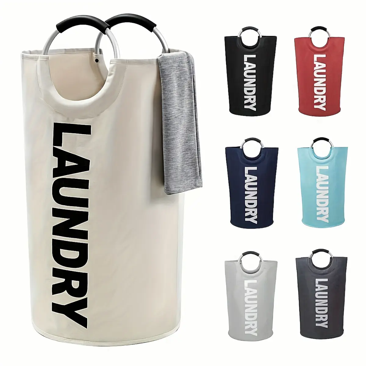 1pc Extra Large Canvas Laundry Basket with Soft Handles, Foldable Hamper, Collapsible Laundry Hamper for Bathroom, Balcony & Dormitory Multi-Use Storage, High-Capacity Clothes Drying and Dirty Laundry Organizer, Weaving Clothes Organizer, Laundry Bag
