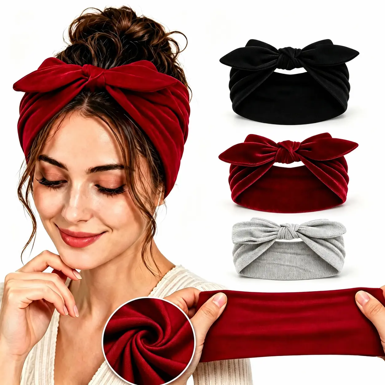 Cute Solid Color Bowknot Headband Set, Bow Detail, Ultra-Wide Chic Elastic Headbands, Suitable for Outdoor Activities,Hair Accessory for Daily, Party & Travel, Suitable for Skincare, Yoga Fitness, Outdoor Street Shoots, Gift for Women