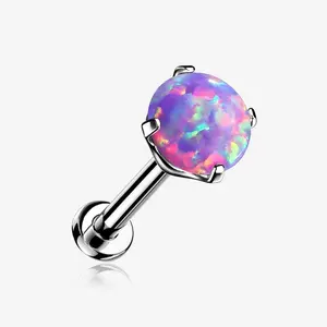 Implant Grade Titanium OneFit™ Threadless Fire Opal Prong Set Top Flat Back Stud Labret