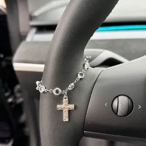 Car Steering Wheel Decorative Pendant, Luxurious Flower Crystal Chain, Car Steering Wheel Decoration, Elegant Car Accessory, Car Ornament