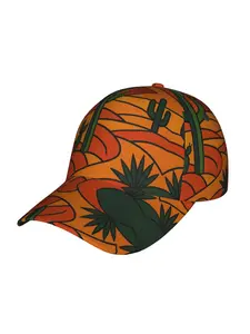 Desert Cactus Illustration Outdoor Casual Baseball Cap, Unisex Adjustable Baseball Cap, Chunky Cap, Golf Cap, Trucker Hat, Stylish, Curved Brim Skateboard Cap, All-over Print. 1pc