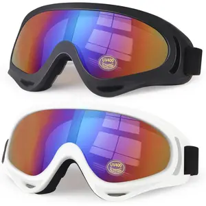 P-SGL05   Motorcycle Goggles Kids, 2 Pack Dirt Bike ATV Motocross & Ski Goggles, Off Road Riding Glasses for Child, Anti-UV Dust Airsoft Glasses for Men Women Youth Adults (White+Black Frame/Color Lens)