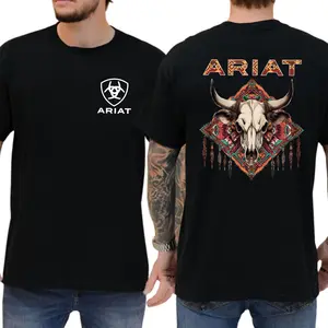 Ariat Shirt, Western Aztec Bull Skull Shirt, Rodeo T-shirt, Casual Menswear