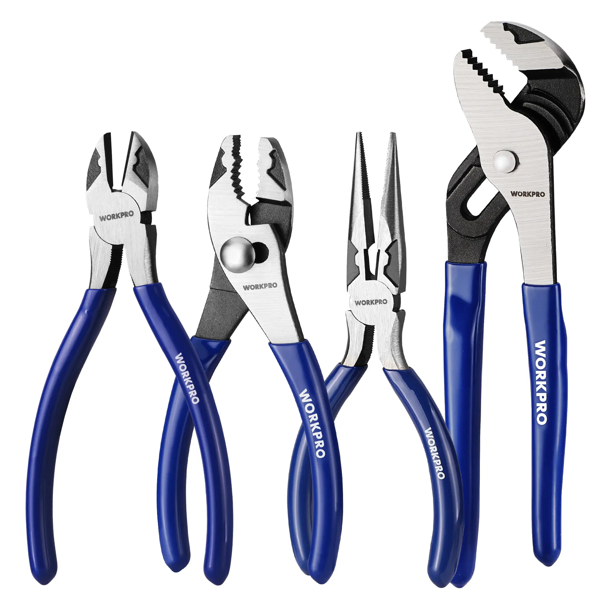 #toolupgrade WORKPRO Pliers Set, 4-Pack Professional Hand Tool Pliers, 6" Needle Nose, 6" Slip Joint, 8" Groove Joint & 6" Diagonal Cutting Pliers, for Home & Electrical Work