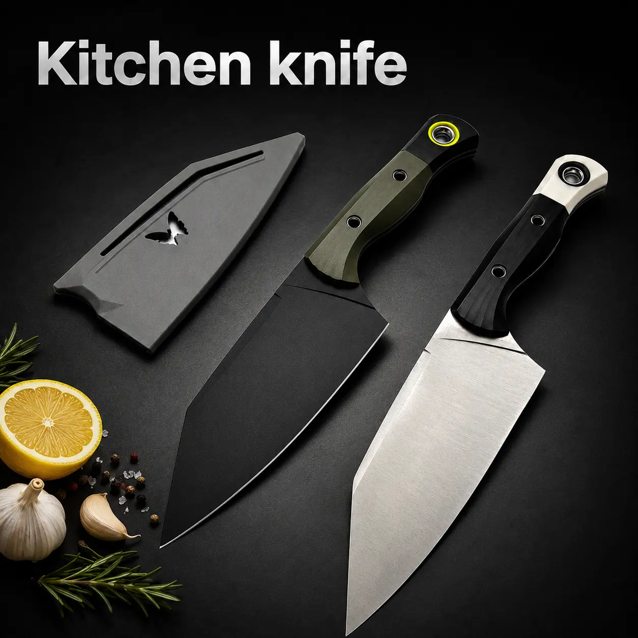 Kitchen Knives 2-Piece Set - 5Cr13 Steel Blades with Polished Finish, Anti-Slip Ergonomic Handles, Custom-Fit Sheaths for Food Preparation, Two Piece Set, Anti-Slip Handles