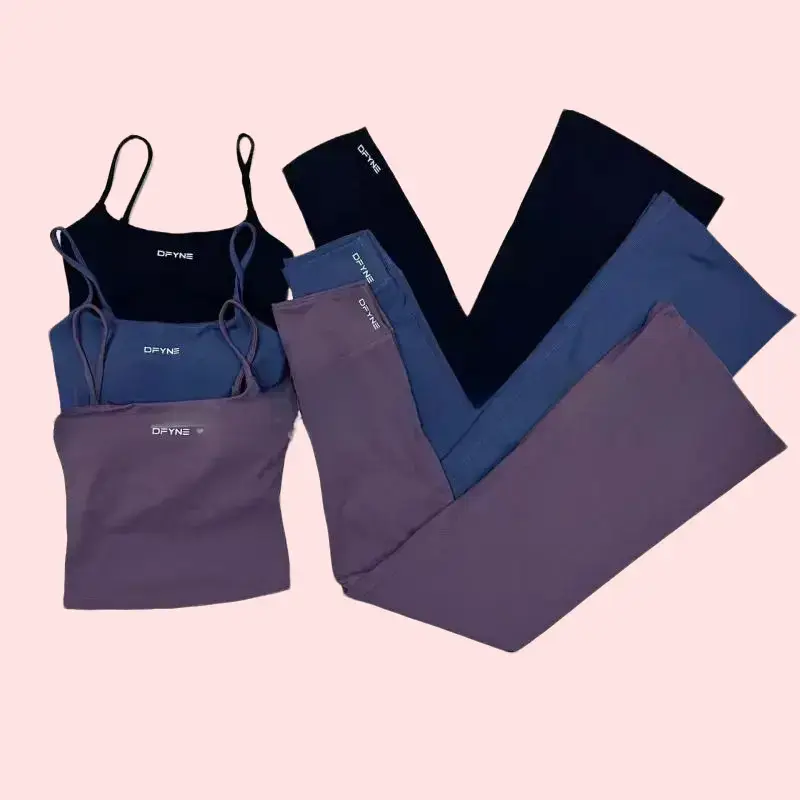 Buttery Soft 2 Piece Workout Set for Women - Strappy Sports Bra and High Waisted Flat Waist Flare Pants Matching Yoga Outfit