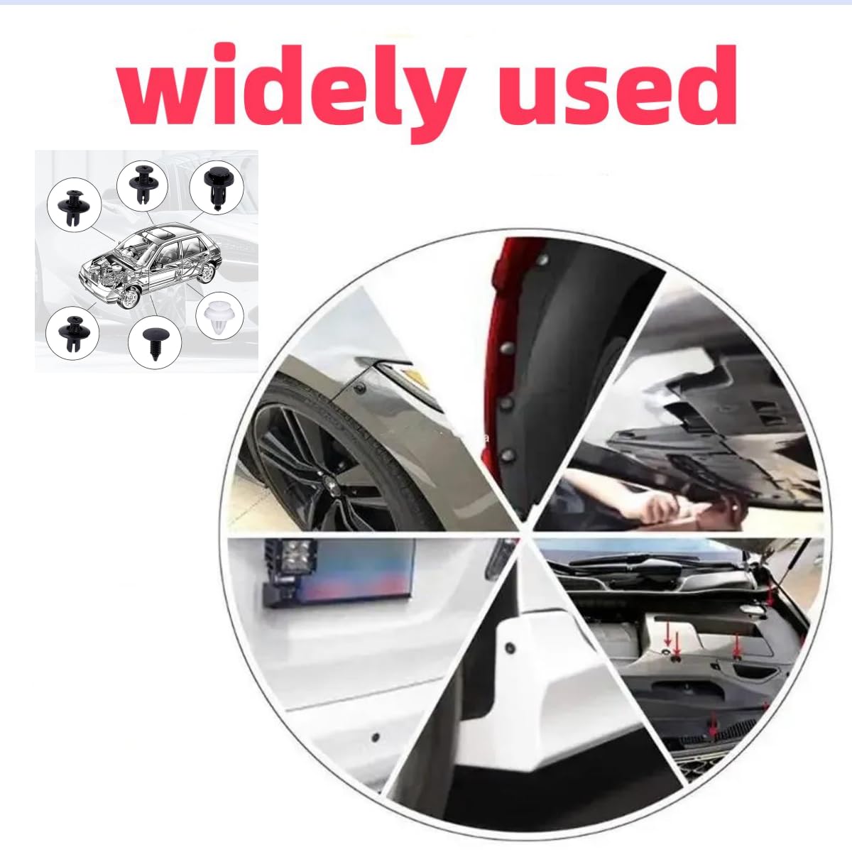 100Pcs Automotive Push Pins Clips Set Heavy-Duty Nylon Bumper Fasteners for Car Body Trim Door Panels Shields Replacement Kit for Vehicles