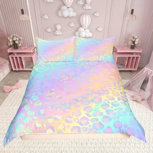 Women Cheetah Printed Duvet Cover Colorful Leopard Printed Bedding Set,Africa Leopard Pattern Rainbow Comforter Cover(No Filler) for Boys Girls Kids Room Decor Bedding Set