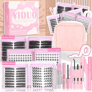 YIDUO Lash Clusters Kit Gift Packs 6 Styles Fairy Cat Eye Eyelash Extensions Makeup Bag Set Fluffy Manga Wispy Lashes Kit C-curly Soft  Individual DIY Lash Clusters Kit DIY at Home Easily Extension Soft comfortable Easy Apply Natural Look