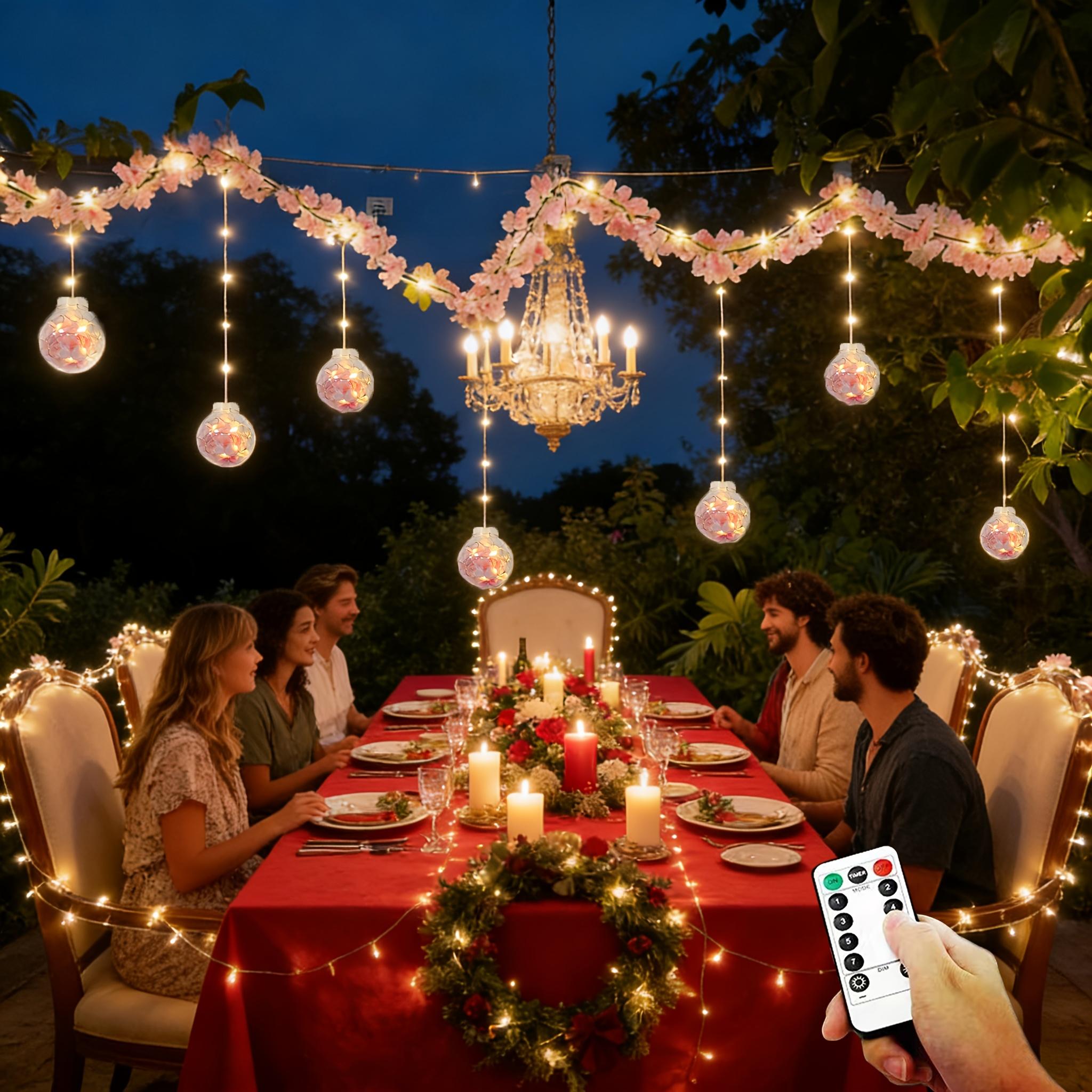 Cherry Blossom and Wisteria Wish Ball String Lights, 118 inches long, USB-powered, comes with a remote control, features 8 lighting modes, and includes 108 LED bulbs and 10 round bulbs. Perfect for Mother’s Day and indoor holiday decorations.