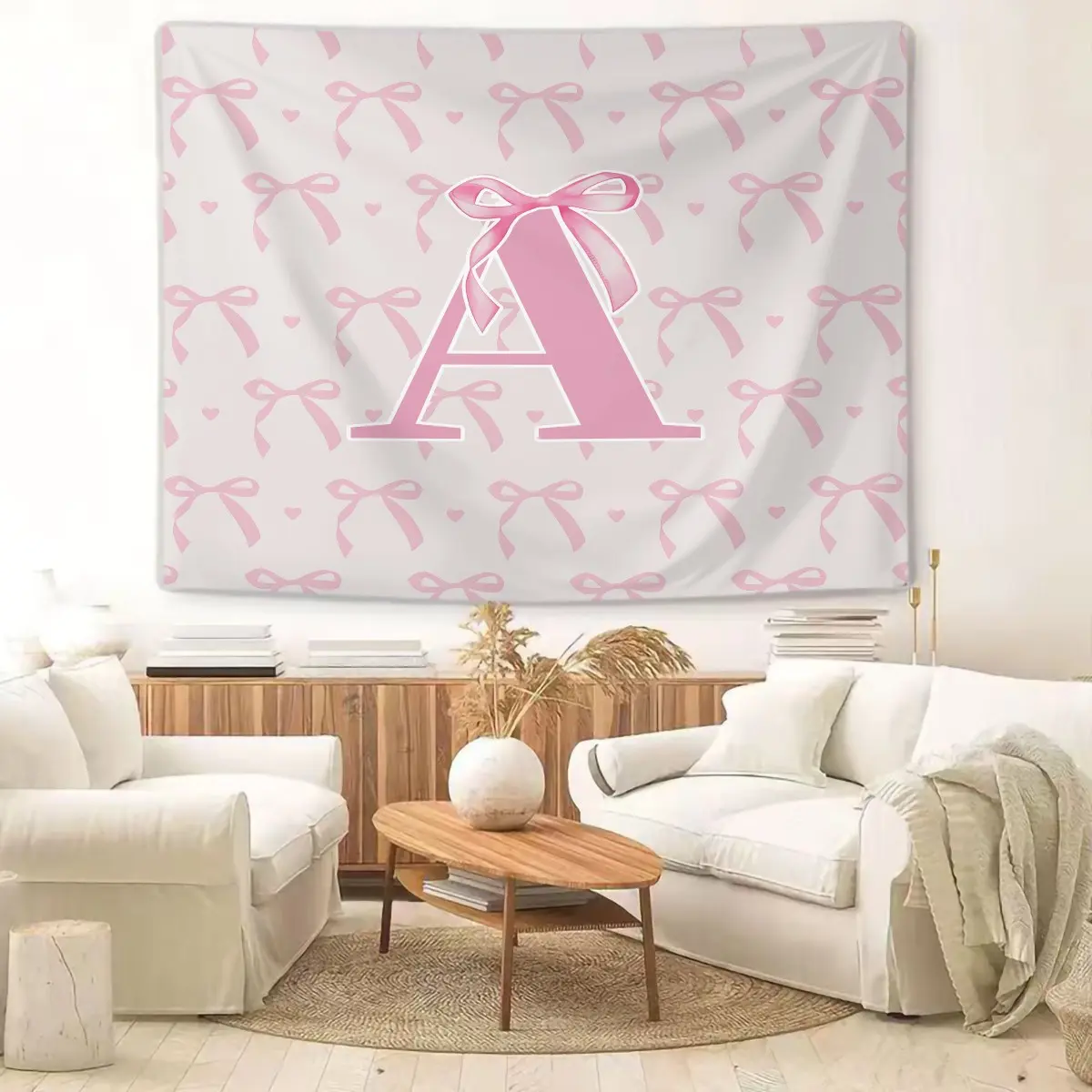 Pink Bow Heart Wall Tapestry, Custom Initial Sweet Print, Soft Decorative, Ideal for Girls Bedroom Living Room Wall Decor Pink Bow Heart Wall Tapestry, Custom Initial Sweet Print, Soft Decorative, Ideal for Girls Bedroom Living Room Wall Decor