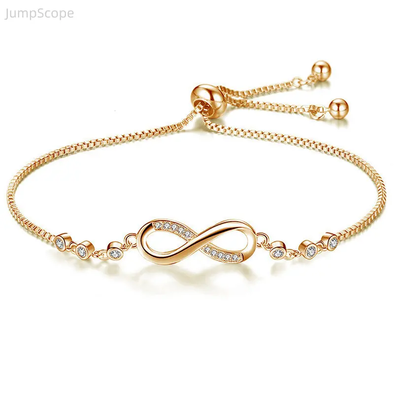 Women's Elegant Cubic Zirconia Dainty Infinity Bracelets, Stacking Adjustable Size 8-Shaped Design with Pull Cord Bolo Closure for Indoor Leisure & Outdoor Recreation, Female, Daily, 8-Shaped Cubic Zirconia, Infinity Symbol Crystal Slide, Modern, Silver,,