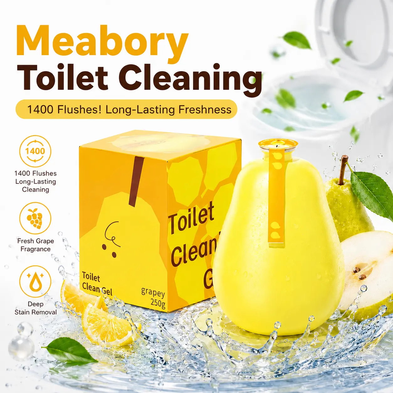 Meabory Non-Corrosive Toilet Bowl Cleaner Tablets - Cute Pear Shape, Long-Lasting Automatic Household Bathroom Cleaner, Refreshing Grape Scent, Easy to Use, 14000 Flushes Lifespan, Non Corrosive Cleaner, Toilet Bowl Cleaners