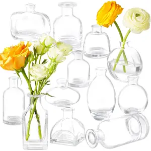 Bud Vases Set of 12 Clear Glass Bud Vase in Bulk Small Mini Modern Transparent Flower Vase for Centerpiece Wedding Party Table Home Decor
