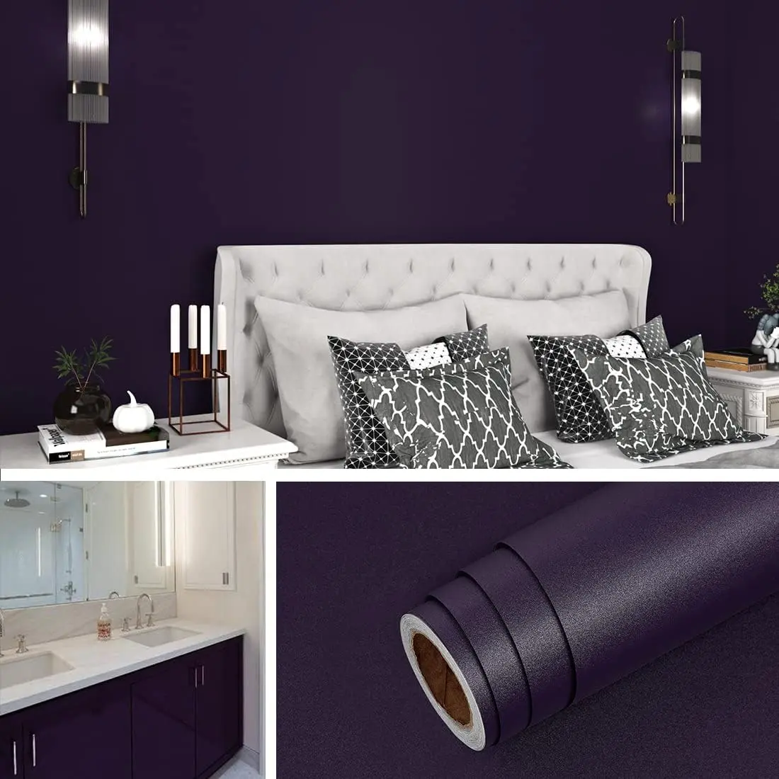 Dark Purple Peel and Stick Wallpaper Removable Contact Paper for Countertops Desk Cabinets Walls Gothic Moody Wall Paper for Bedroom Bathroom Living Room Dorm Shelves Vinyl Wrap 15.8x78.8