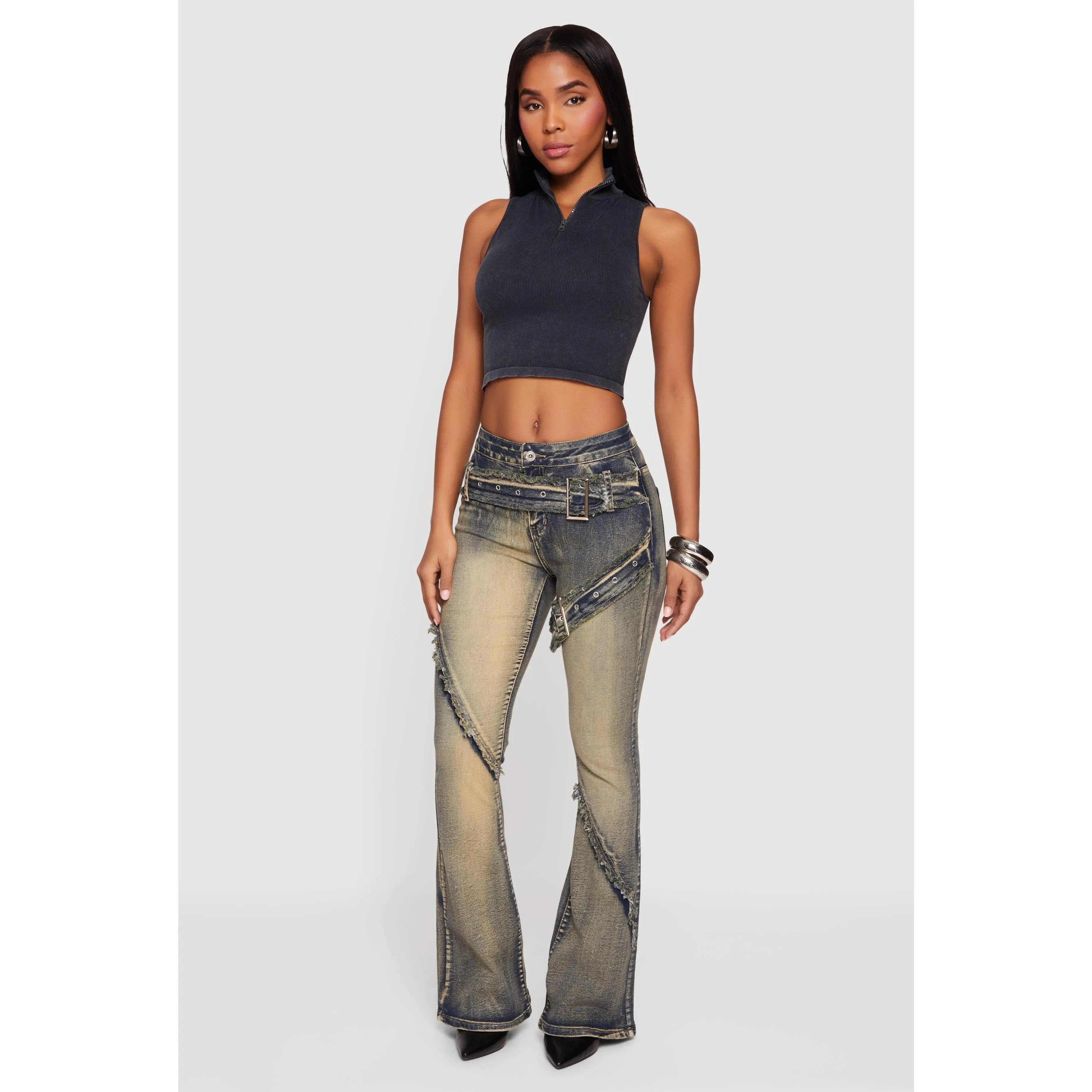 Mock Neck Compression Rib Knit Tank Top