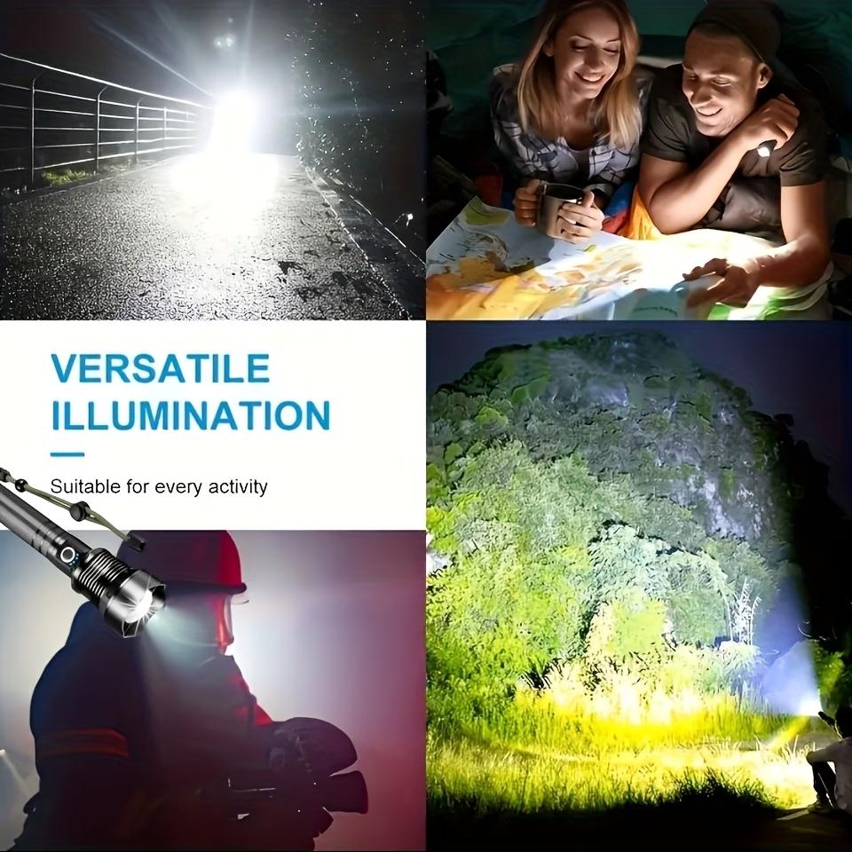 Rechargeable flashlight, high-brightness LED light, 5 modes, handheld design, battery life of more than 10 hours, aluminum alloy material, adjustable focus, suitable for camping, hiking, fishing, maintenance, night walking and emergency situations