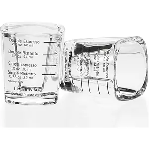 Glasses Measuring Cup Liquid Heavy Glass for Baristas 2oz for Single Shot of Ristrettos (2 pack)