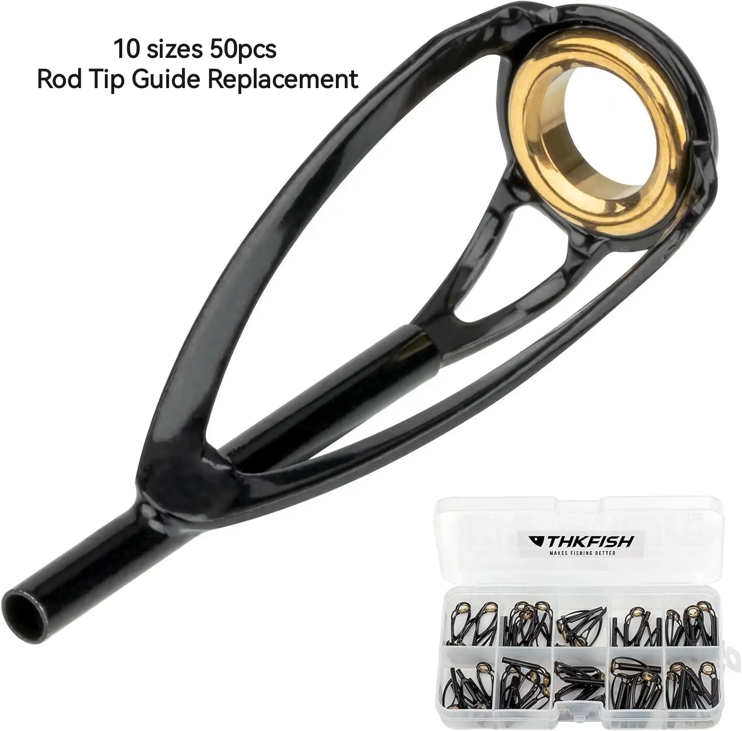 10Sizes Rod Tip Guide Replacement –50Pcs Tangle-Resistant Fishing Rod Tip Repair Kit for Spinning & Casting Rods, Easy DIY Fix